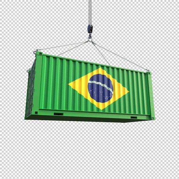 PSD container de transporte com bandeira do brasil em fundo transparente