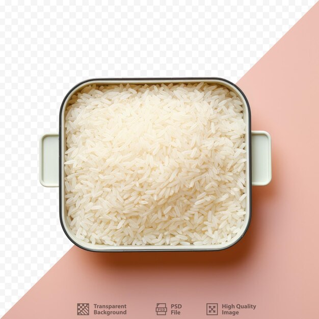 PSD container isolado de armazenamento doméstico com arroz branco cru