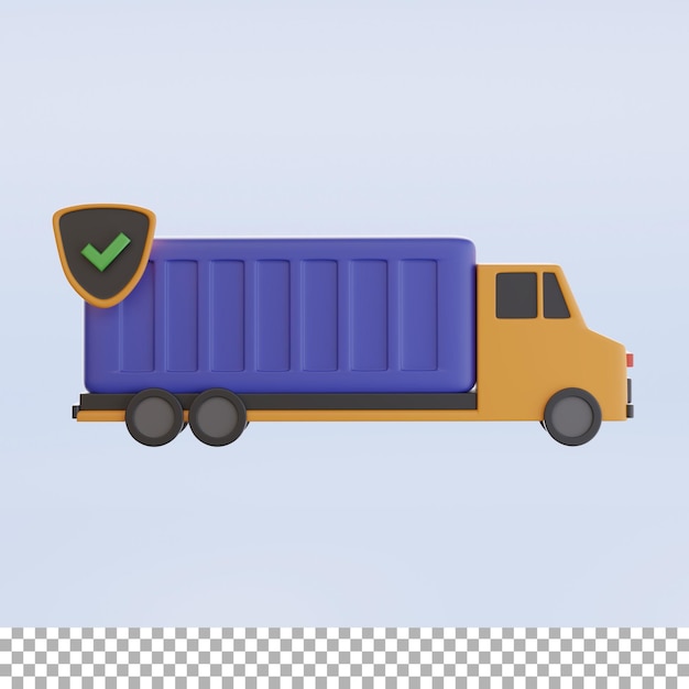 PSD container-lkw mit schild sicherheit 3d-symbol