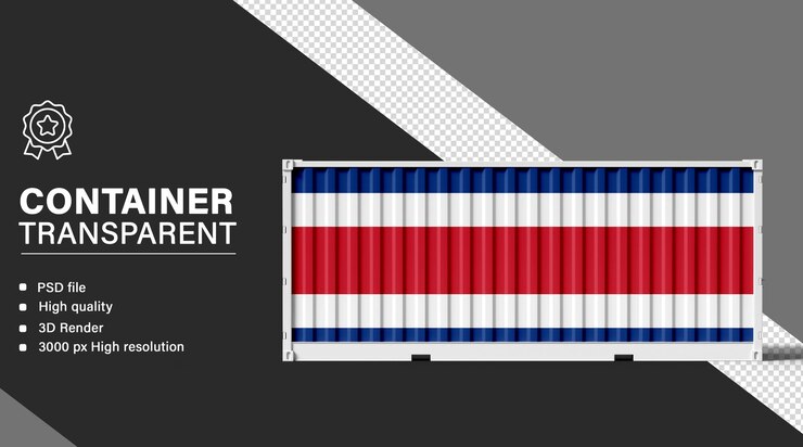 PSD contenedor 3d con la bandera de costa rica aislada sobre un fondo transparente