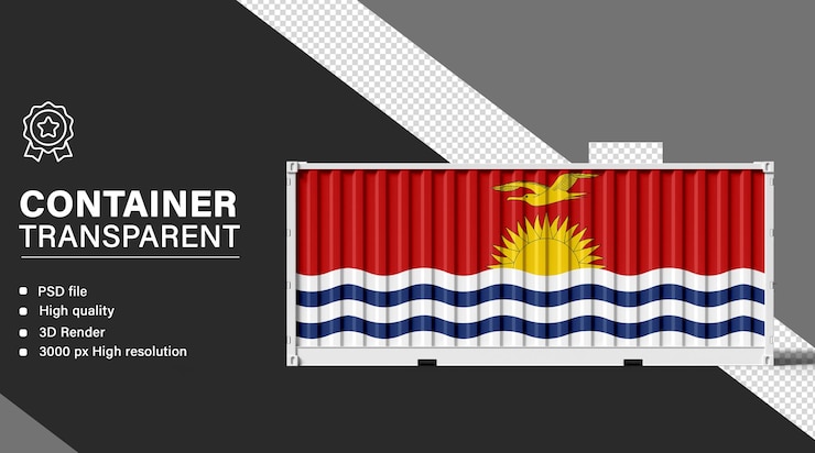 PSD contenedor 3d con la bandera de kiribati aislada sobre un fondo transparente