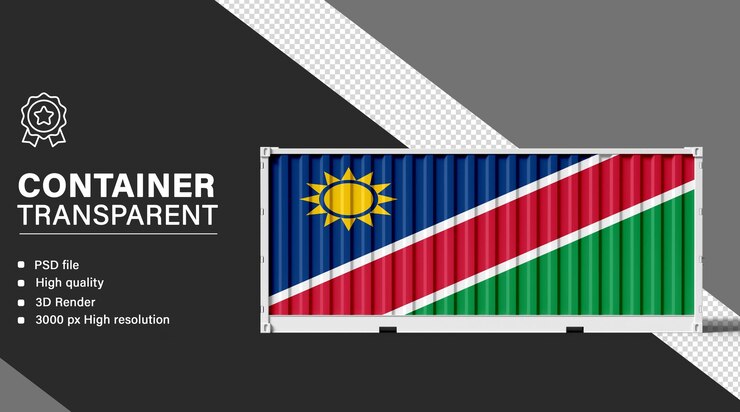 PSD contenedor 3d con la bandera de namibia aislada sobre un fondo transparente