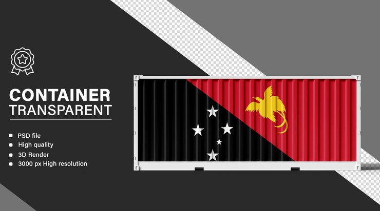PSD contenedor 3d con la bandera de papúa nueva guinea aislada sobre un fondo transparente