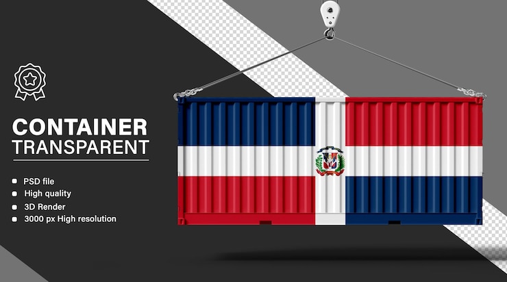 PSD contenedor 3d con la bandera de la república dominicana aislada sobre un fondo transparente