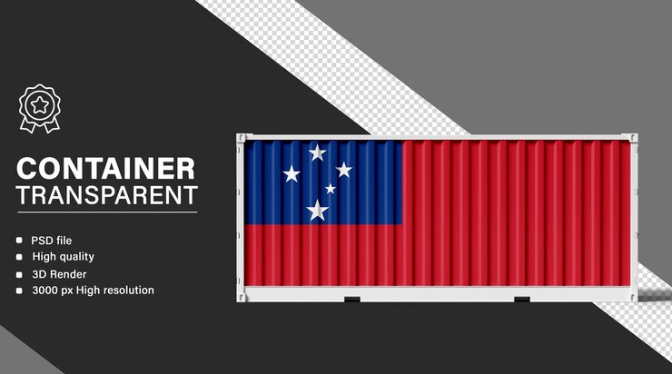 PSD contenedor 3d con la bandera de samoa aislada sobre un fondo transparente