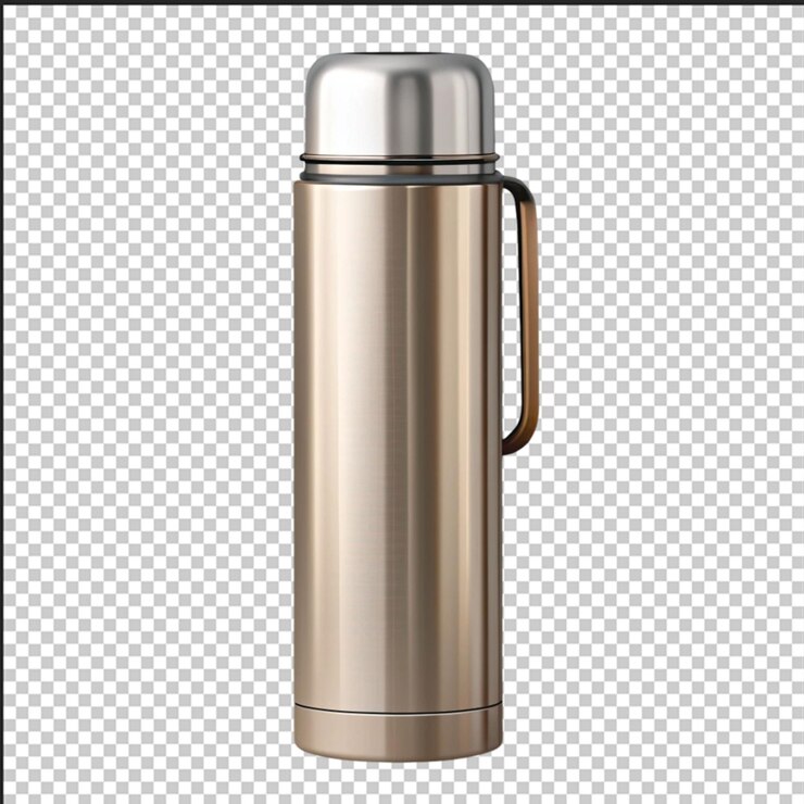 PSD contenedor de agua con tapa abierta en fondo blanco