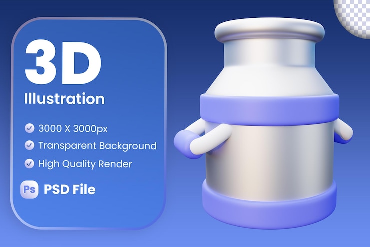 PSD contenedor estilizado de leche de vaca en 3d