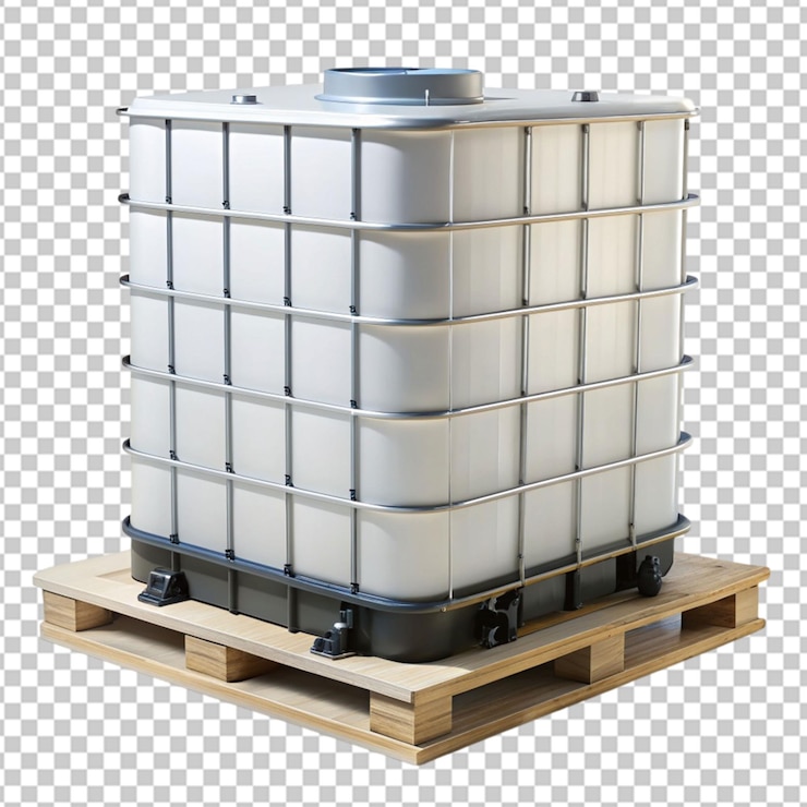 PSD contenedor ibc para líquidos de color blanco e aislados sobre un fondo transparente