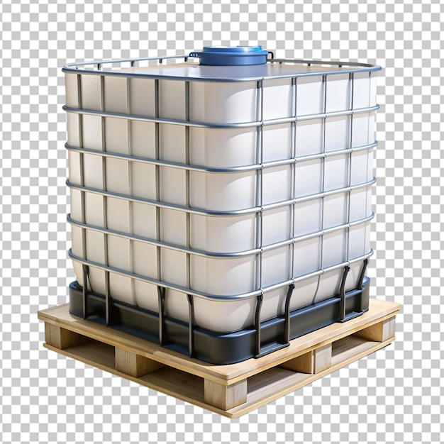 Contenedor IBC para líquidos de color blanco e aislados sobre un fondo transparente