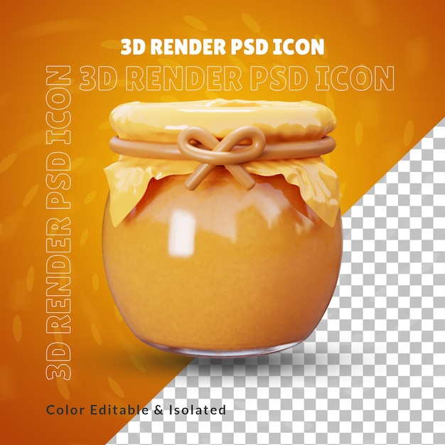 PSD contenedor de mermelada de miel realista ilustración 3d o icono de contenedor de mermelada de miel de abeja 3d