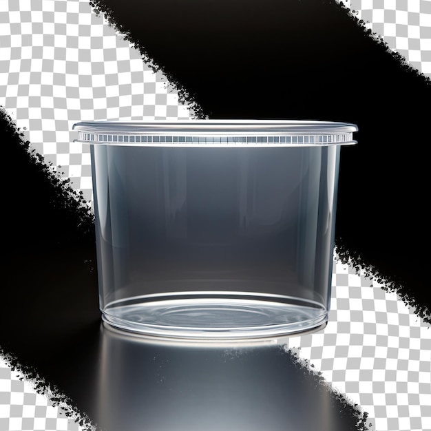 Contenedor de plástico redondo de 400 ml con tapa para alimentos u otros productos aislados sobre un fondo transparente