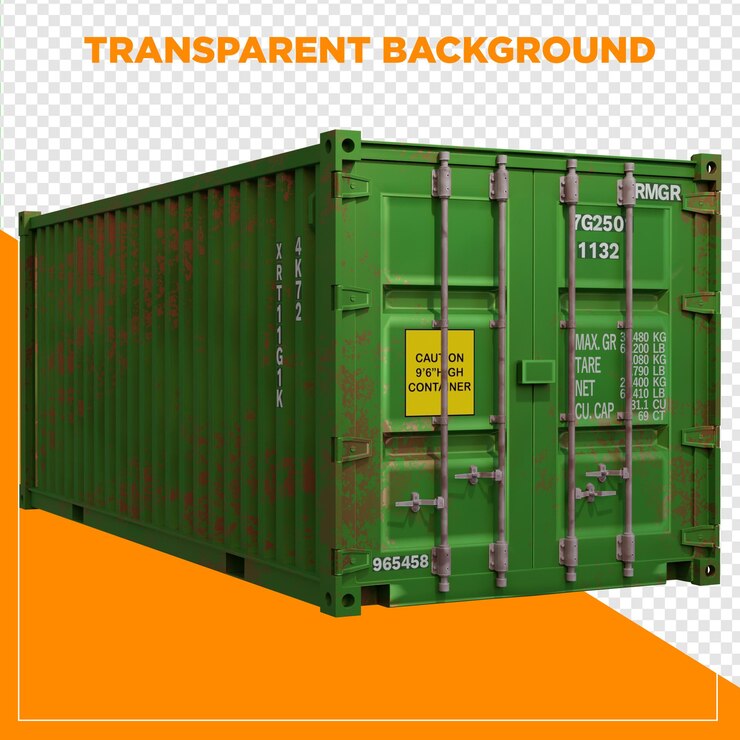 PSD contenedor de renderizado verde en 3d con fondo transparente