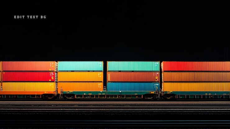 PSD contenedores de transporte de colores en un tren por la noche