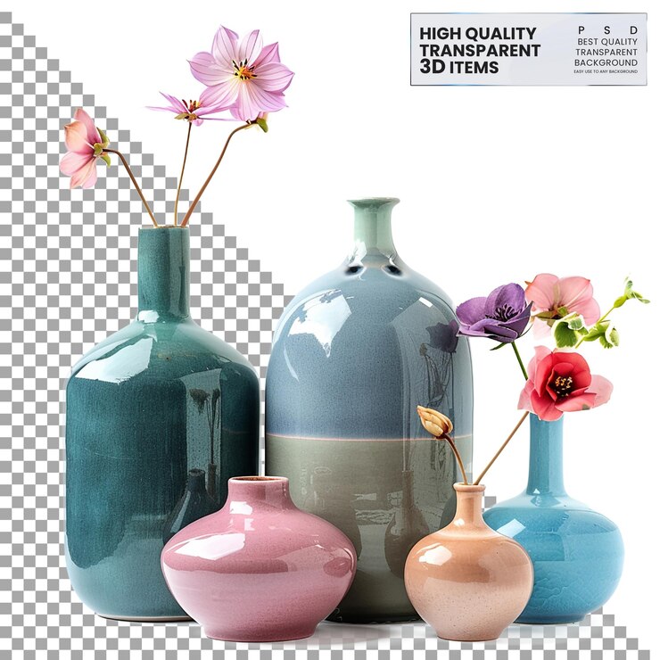 PSD contenedores utilizados para guardar flores o decoraciones sobre un fondo transparente