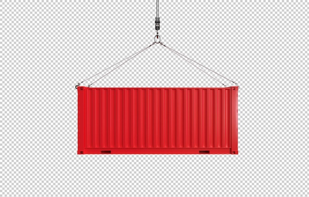 PSD conteneur de fret rouge sur fond transparent