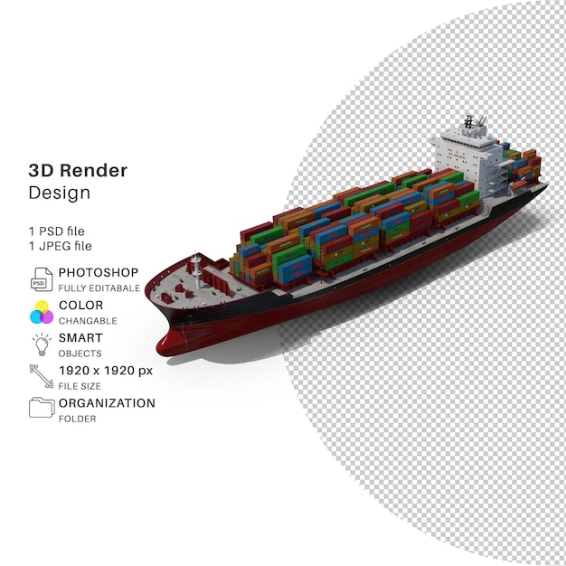 PSD conteneur réaliste de fichier psd de modélisation 3d de porte-conteneurs