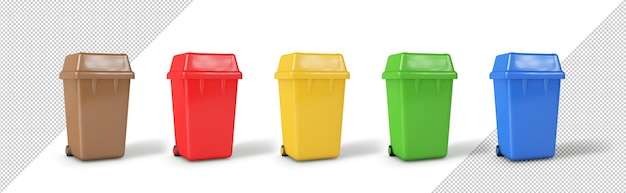 PSD conteneurs à ordures en plastique de différentes couleurs, maquette