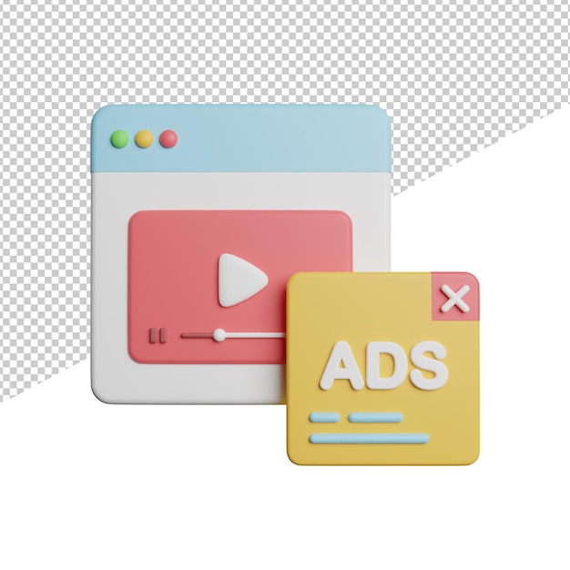 Contenido de publicidad Vista frontal del sitio web Ilustración de icono de renderizado 3d sobre fondo transparente