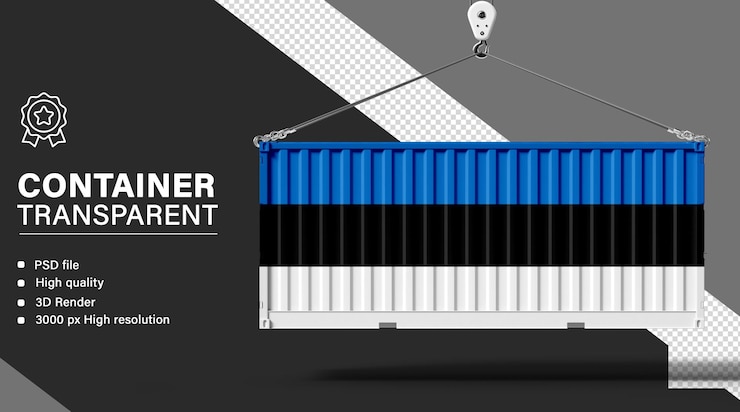 PSD contenitore 3d con la bandiera dell'estonia isolata su uno sfondo trasparente