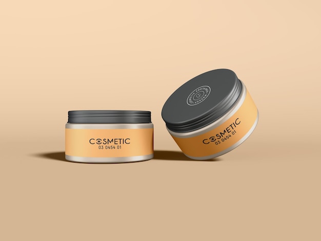 Contenitore per crema cosmetica in plastica lucida con tappo in metallo Mockup di branding