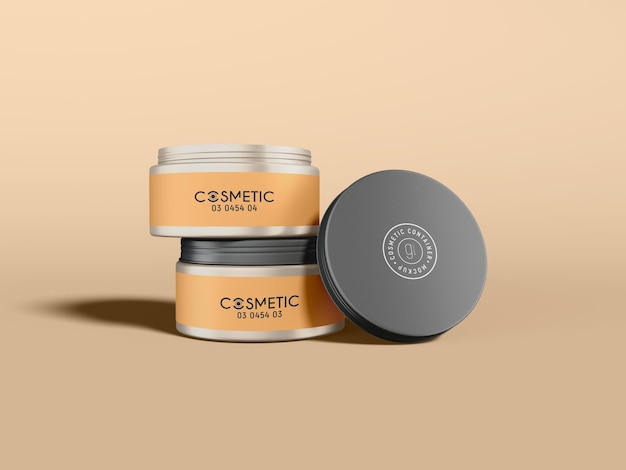 Contenitore per crema cosmetica in plastica lucida con tappo in metallo Mockup di branding