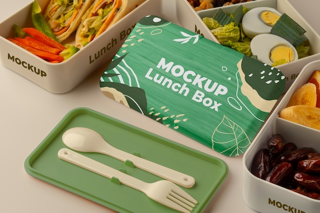 Contenitore per il pranzo per trasportare il mockup del cibo