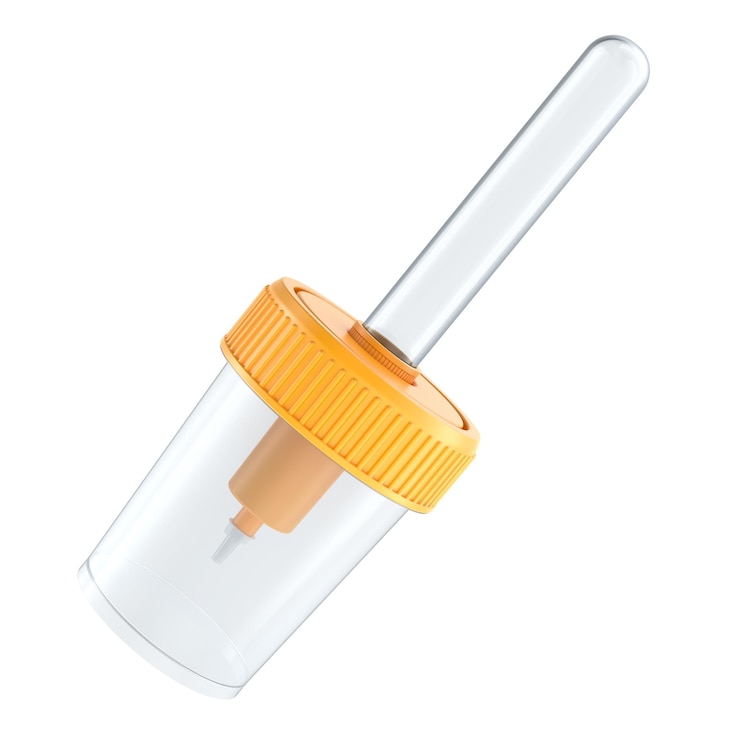 PSD contenitore vuoto per urina con tubo di urina a vuoto rendering 3d isolato su sfondo trasparente