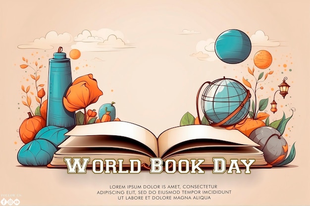 PSD contexto do conceito do dia mundial do livro desenhado à mão