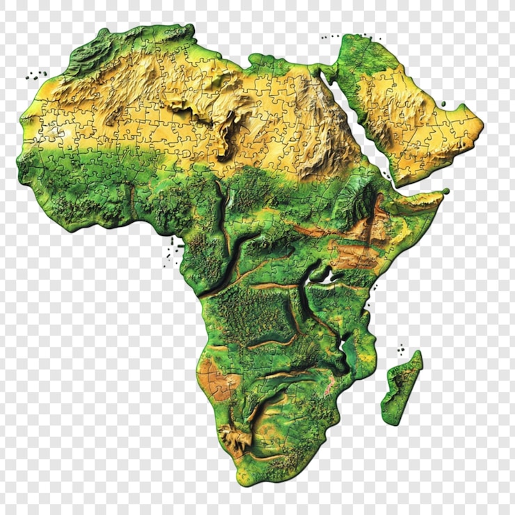 PSD continente africano quebra-cabeça verde mapa amarelo terreno