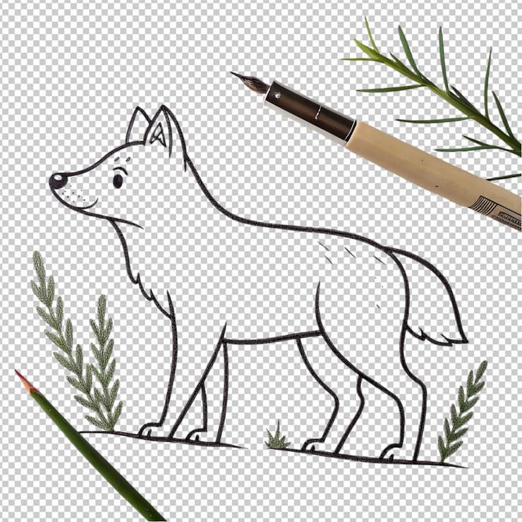 PSD contohsketch arte de una sola línea dibujado a mano lobo