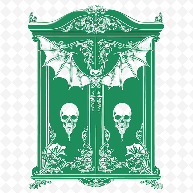 PSD contorno de armario gótico con diseño de murciélago y símbolos de calavera para la colección de motivos de decoración de ilustración