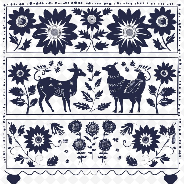 Contorno de comedor de estilo campesino con animales de corral e ilustración del sol colección de motivos de decoración