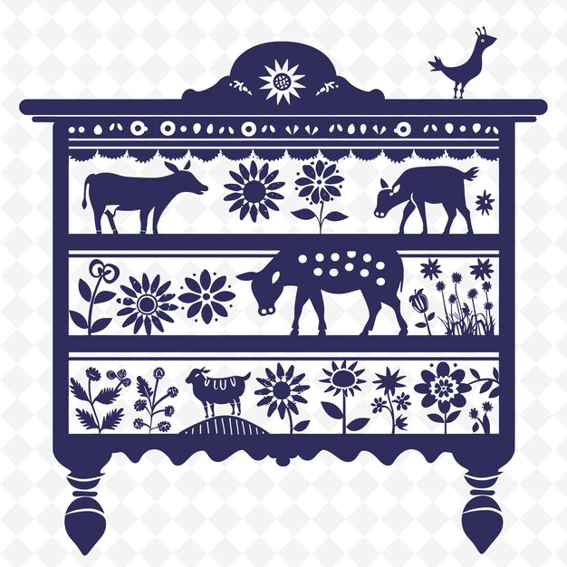 PSD contorno de comedor de estilo campesino con animales de corral e ilustración del sol colección de motivos de decoración