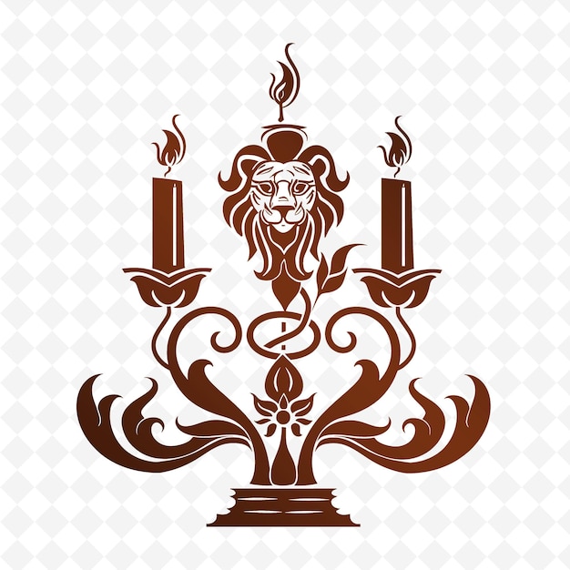 PSD contorno de candelabro de ferro com design de cabeça de leão e ilustração de decoração vine p collection