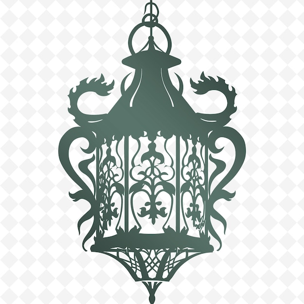 PSD contorno de lanterna de ferro com desenho de dragão e coleção de motivos de decoração de ilustração fleur de lis ac