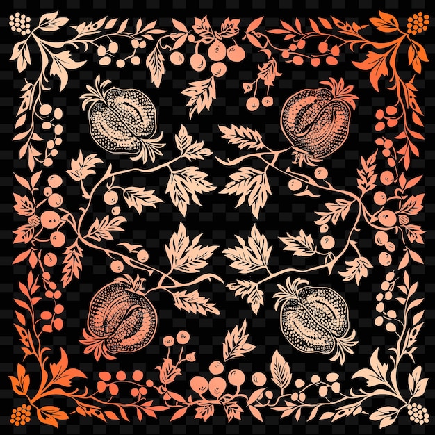 Contorno de toalha de mesa bordada com desenho de romã e molduras de ilustração colecção de decoração