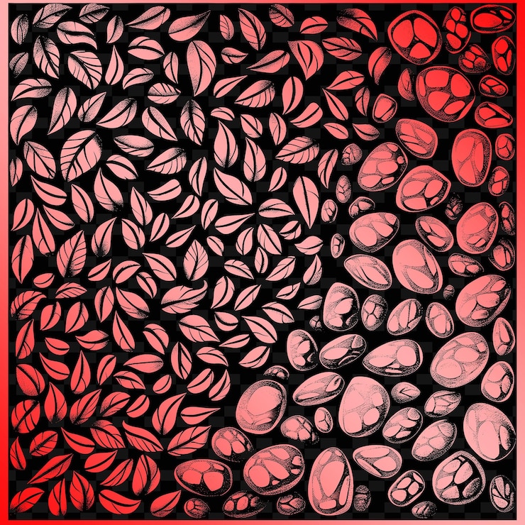 PSD contorno del cortile con simboli di ciottoli e foglie per la decorazione illustration frames decor collection