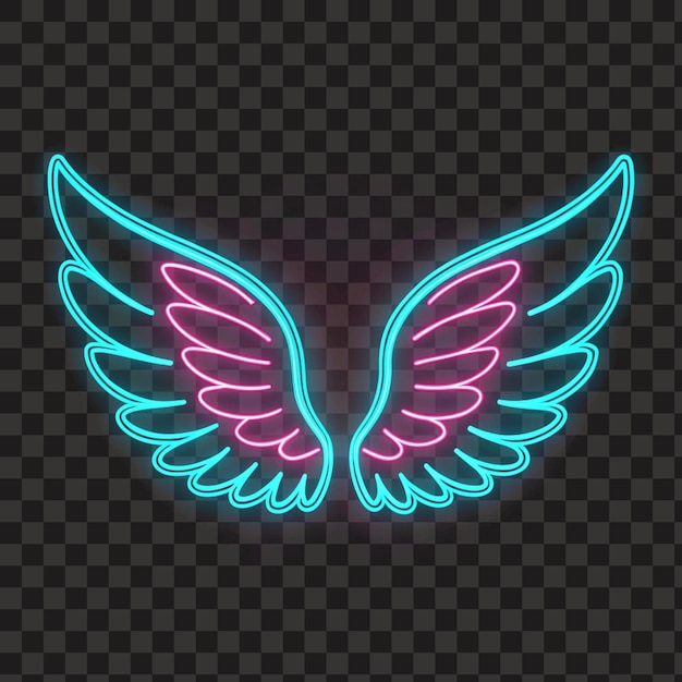 Contorno dell'ala blu e rosa al neon luminoso con sfondo trasparente isolato a luce radiante PNG