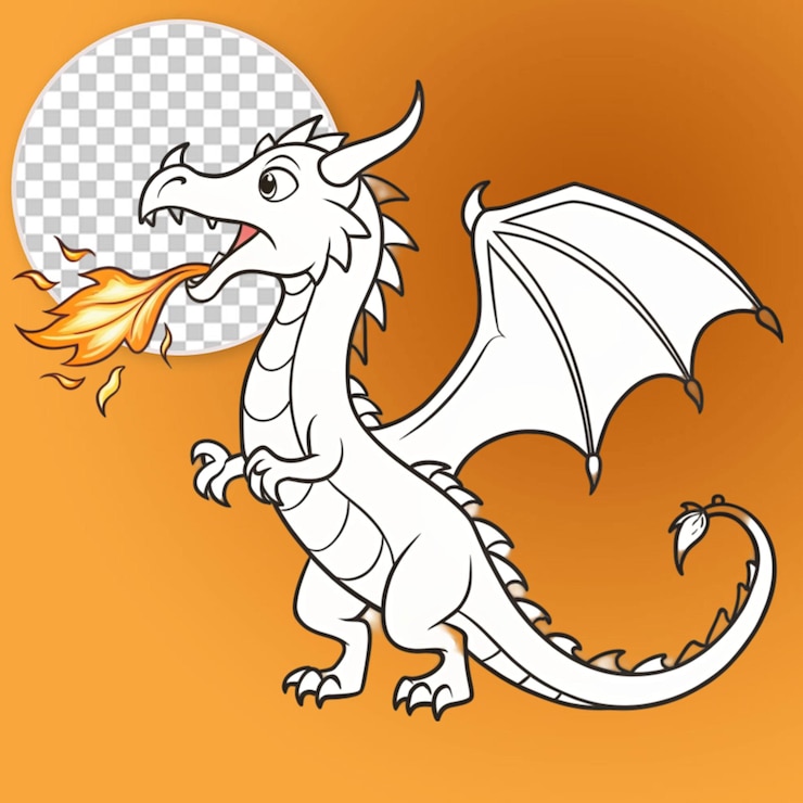 PSD contorno di animal doodle per il drago che soffia fuoco
