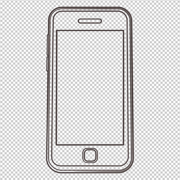 PSD contorno di telefono cellulare su sfondo bianco