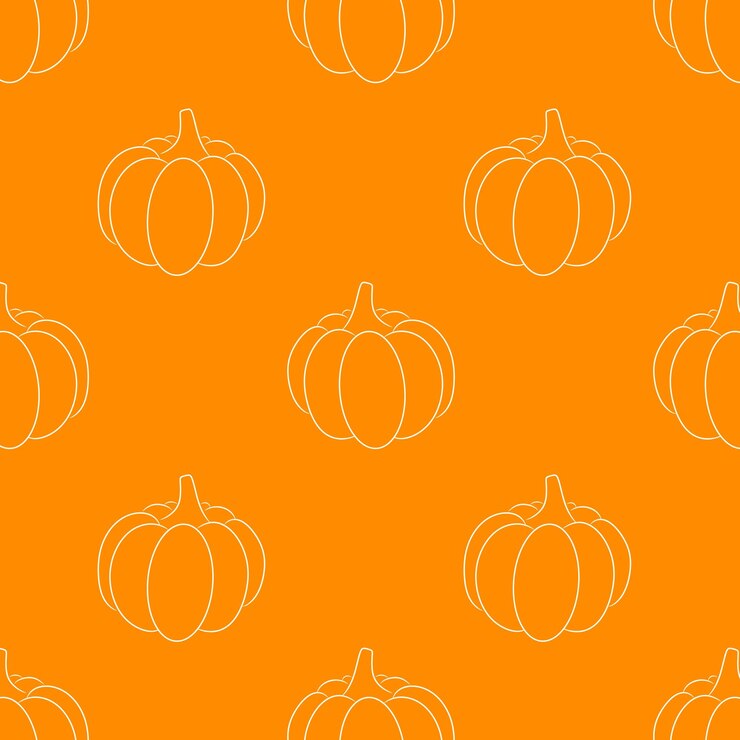PSD contorno di zucca disegnato a mano con disegno ripetitivo su sfondo arancione