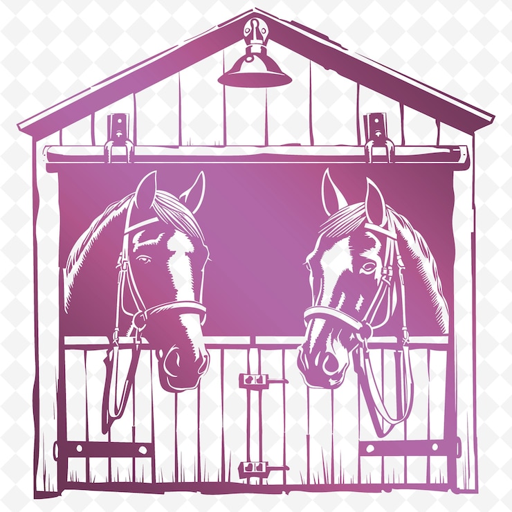 PSD contorno estable con cabezas de caballo y bridas cabezas de caballos orinar cuadros de ilustración colección de decoración