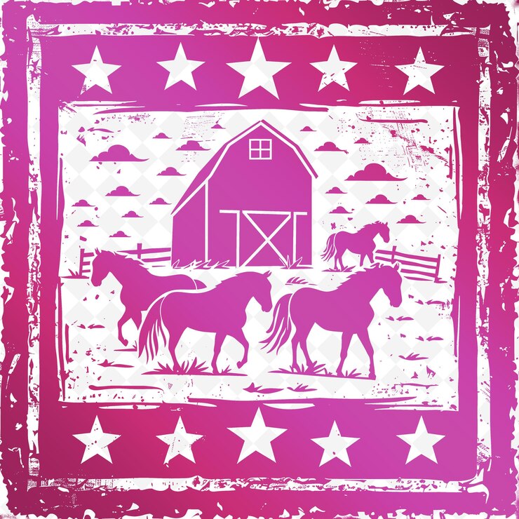 PSD contorno estable con marco de estrella de granero y símbolo de caballo para la colección de decoración de marcos de ilustración