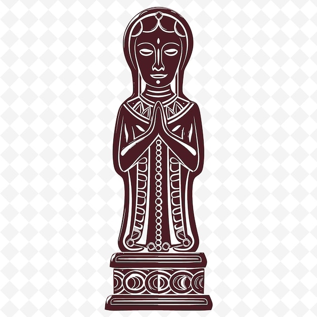 PSD contorno de estatua de madera con figura de santo y cuentas de oración sa ilustración marcos decoración colección