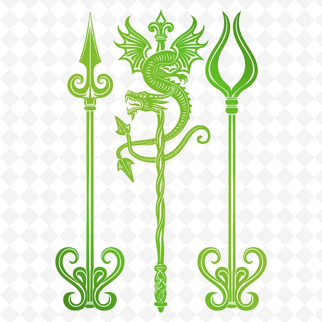 PSD contorno de herramientas de chimenea de hierro con diseño de dragón e ilustración de flor d colección de motivos de decoración