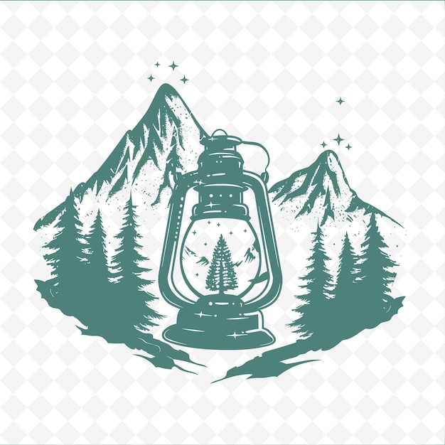 Contorno de lámpara de estilo minimalista con diseño de montaña e ilustración de pino Colección de motivos de decoración