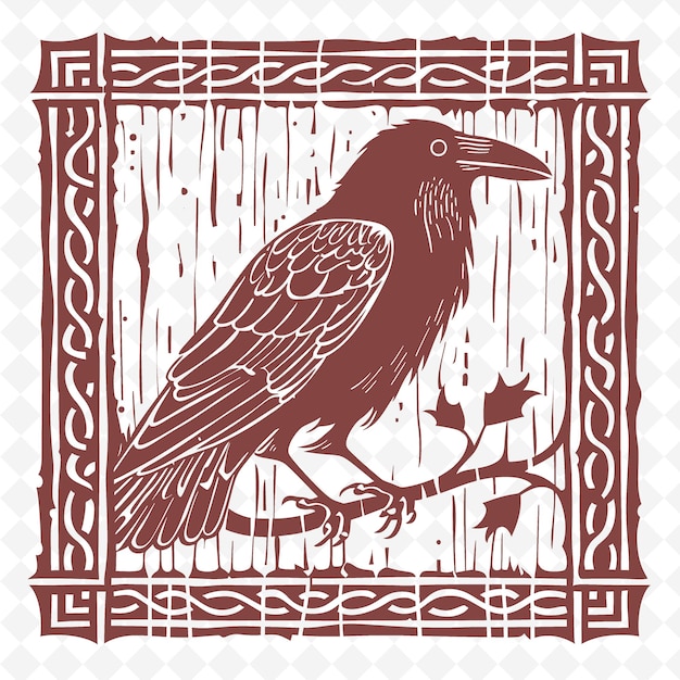 PSD contorno de letrero de madera con diseño de cuervo y nudo celta r marcos de ilustración colección de decoración