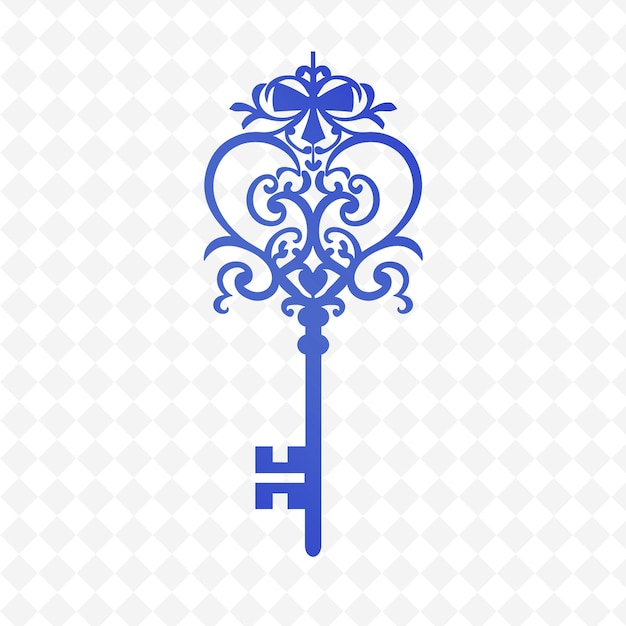 PSD contorno de llave de hierro con arco en forma de corazón y patrón de vid hea ilustración de motivos de decoración colección