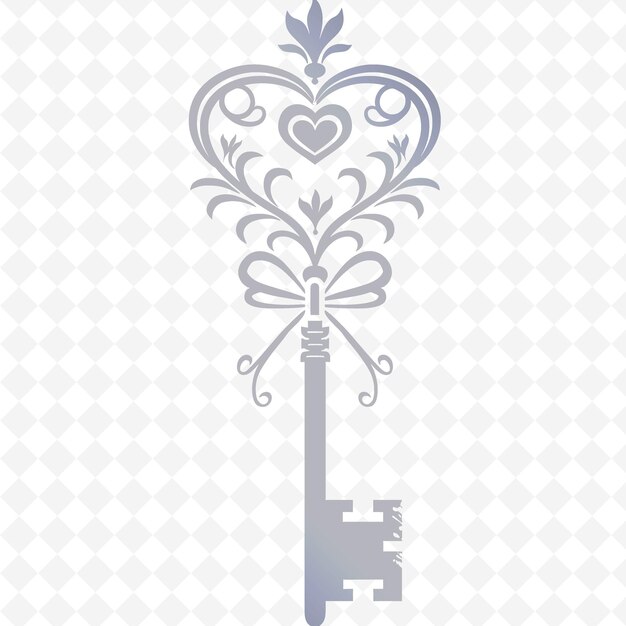 PSD contorno de llave de hierro con arco en forma de corazón y patrón de vid hea ilustración de motivos de decoración colección