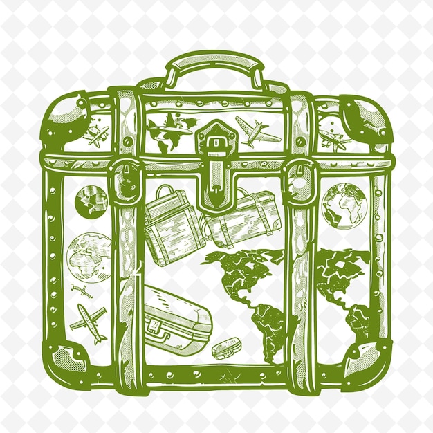 PSD contorno de maleta vintage con patrón de pegatina de viaje y motivos de decoración de ilustración gl